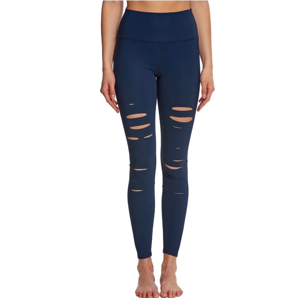 Alo Yoga‎ Ripped Warrior Leggings Navy Blue High Waisted Distressed XS W5474R
